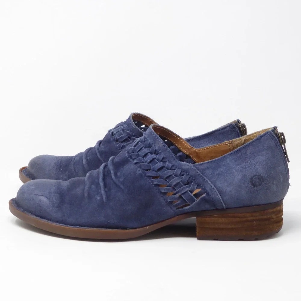 Born Womens Katharina Shoes Blue Suede Woven Ruched Back Zip Ankle Booties 10M - Picture 4 of 9